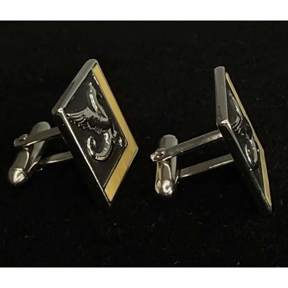 Vtg Swank Silver Toned Cufflinks Dragon Mythological Black Enamel Mother Pearl